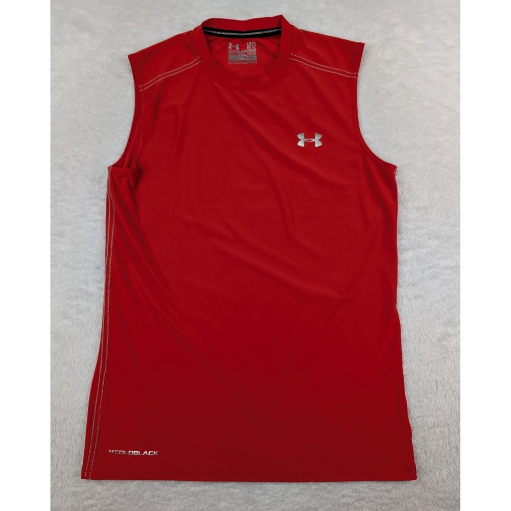 Under Armour Men's Shirt M Coldblack HeatGear Red Sleeveless Training Running